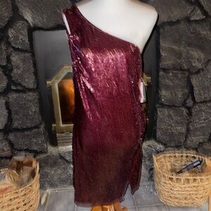 Wild Fable NWT XL Burgundy Sequin One-Shoulder Midi Dress
